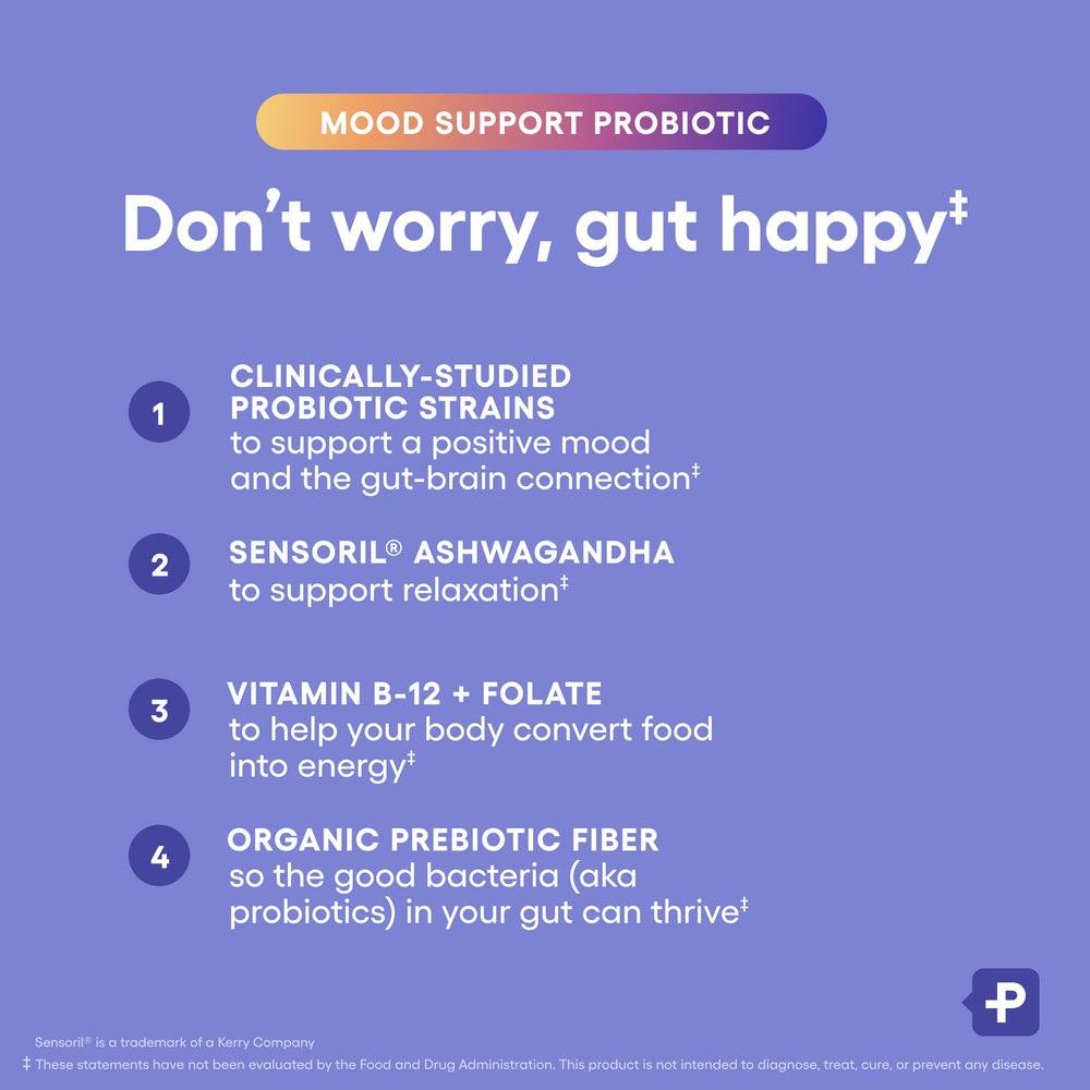 Physician's CHOICE Mood Probiotic packaging highlights daily use for stress support.