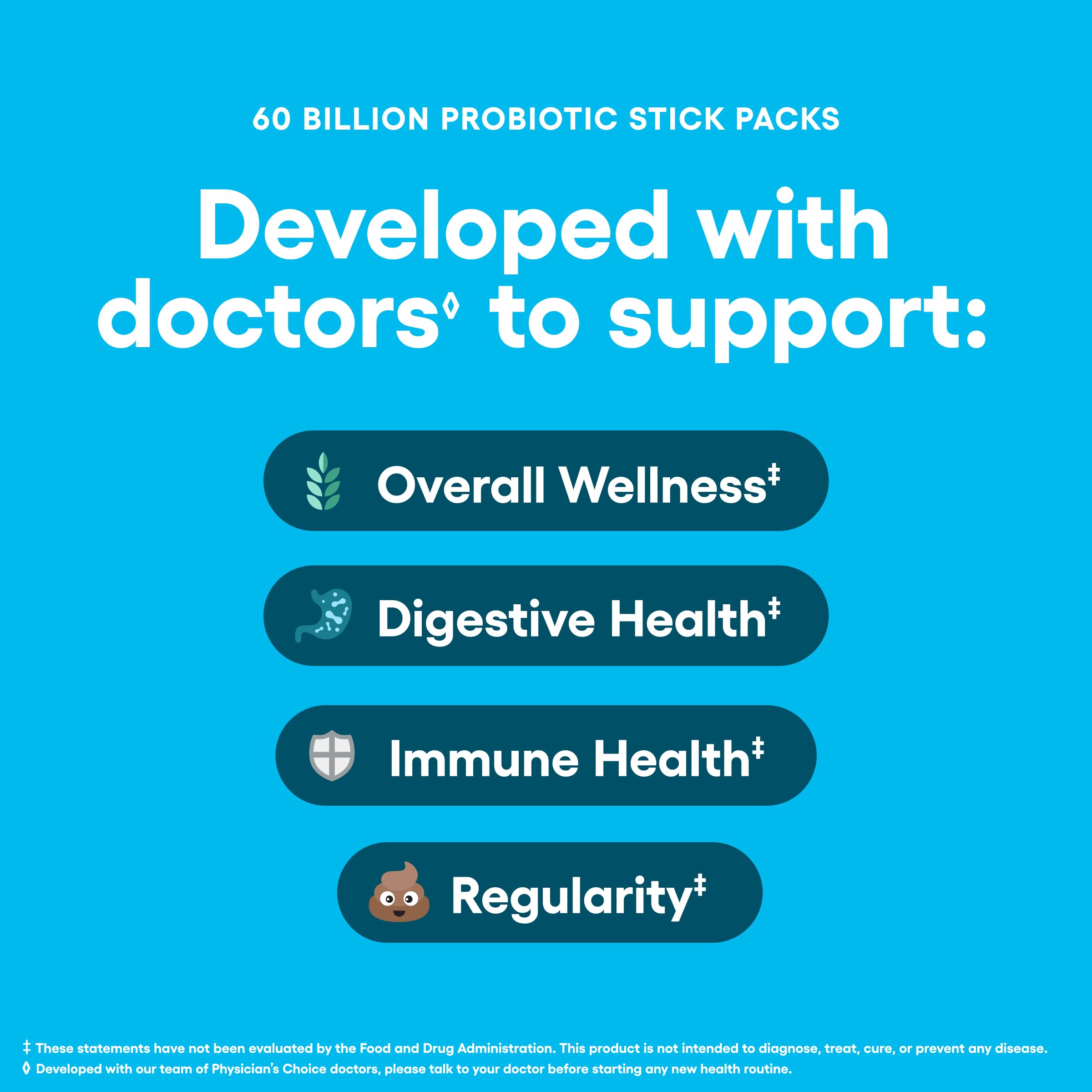 Physicians Choice travel-friendly probiotic sticks for everyday use and on-the-go routines.
