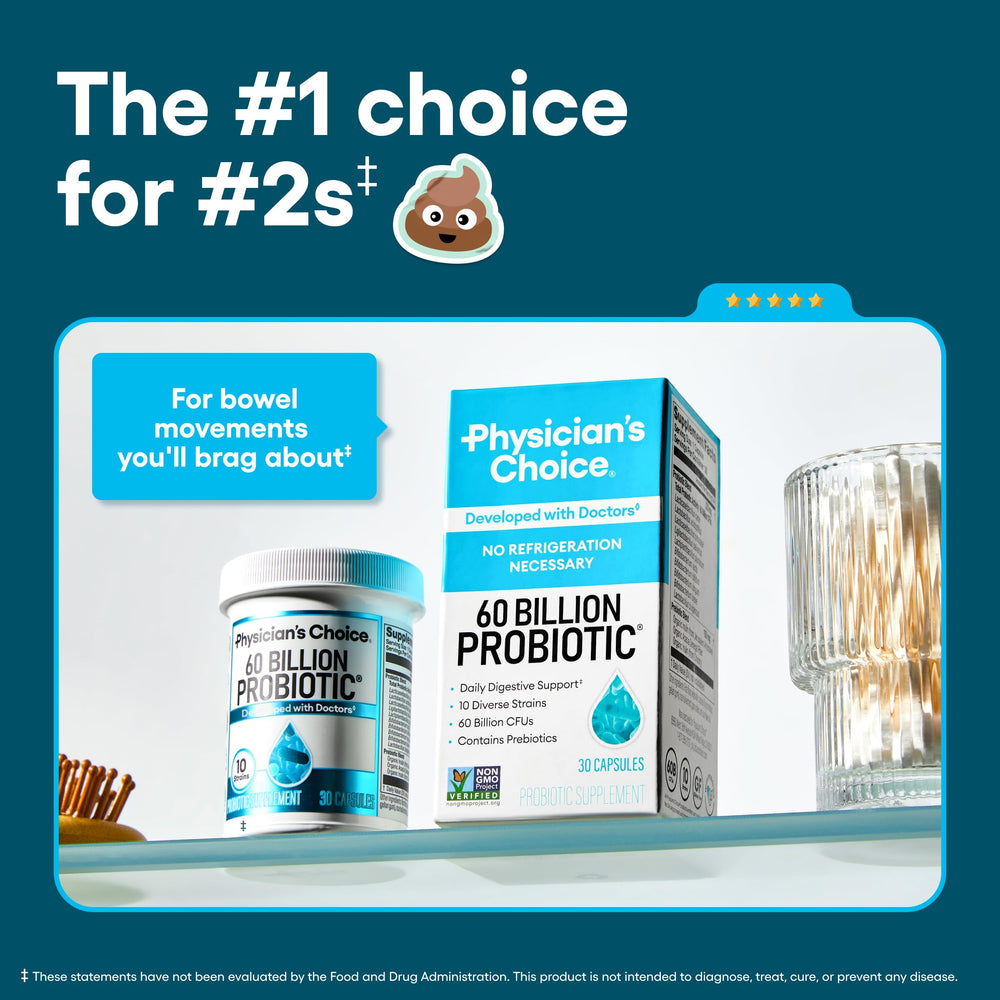 Physician's CHOICE Probiotics 10 strains with organic prebiotics for diverse gut balance.