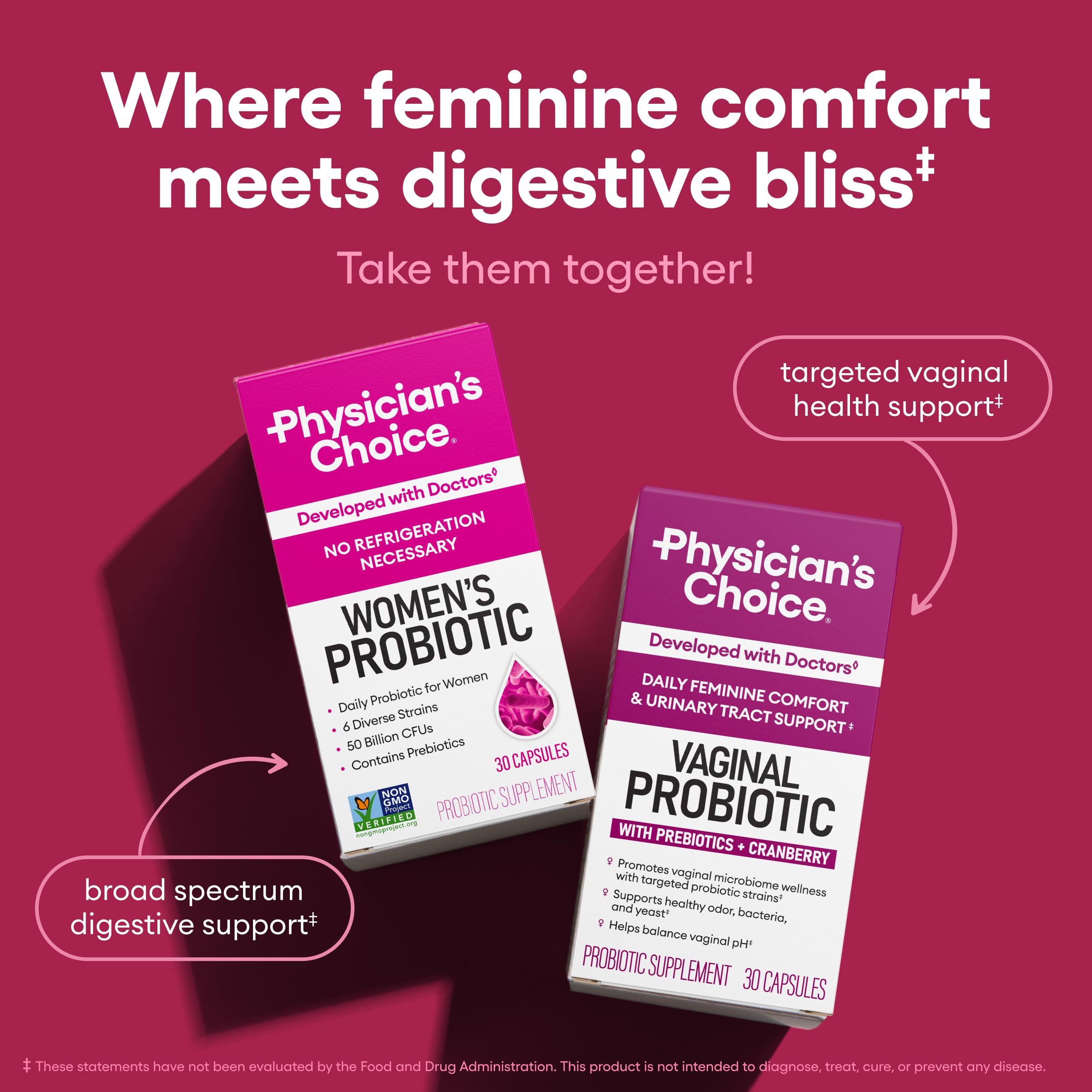 D-Mannose and cranberry extract support feminine wellness.