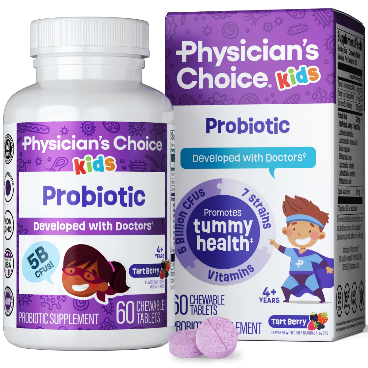 Physician's CHOICE Kids berry-flavored chewable tablet for gut balance and immune support