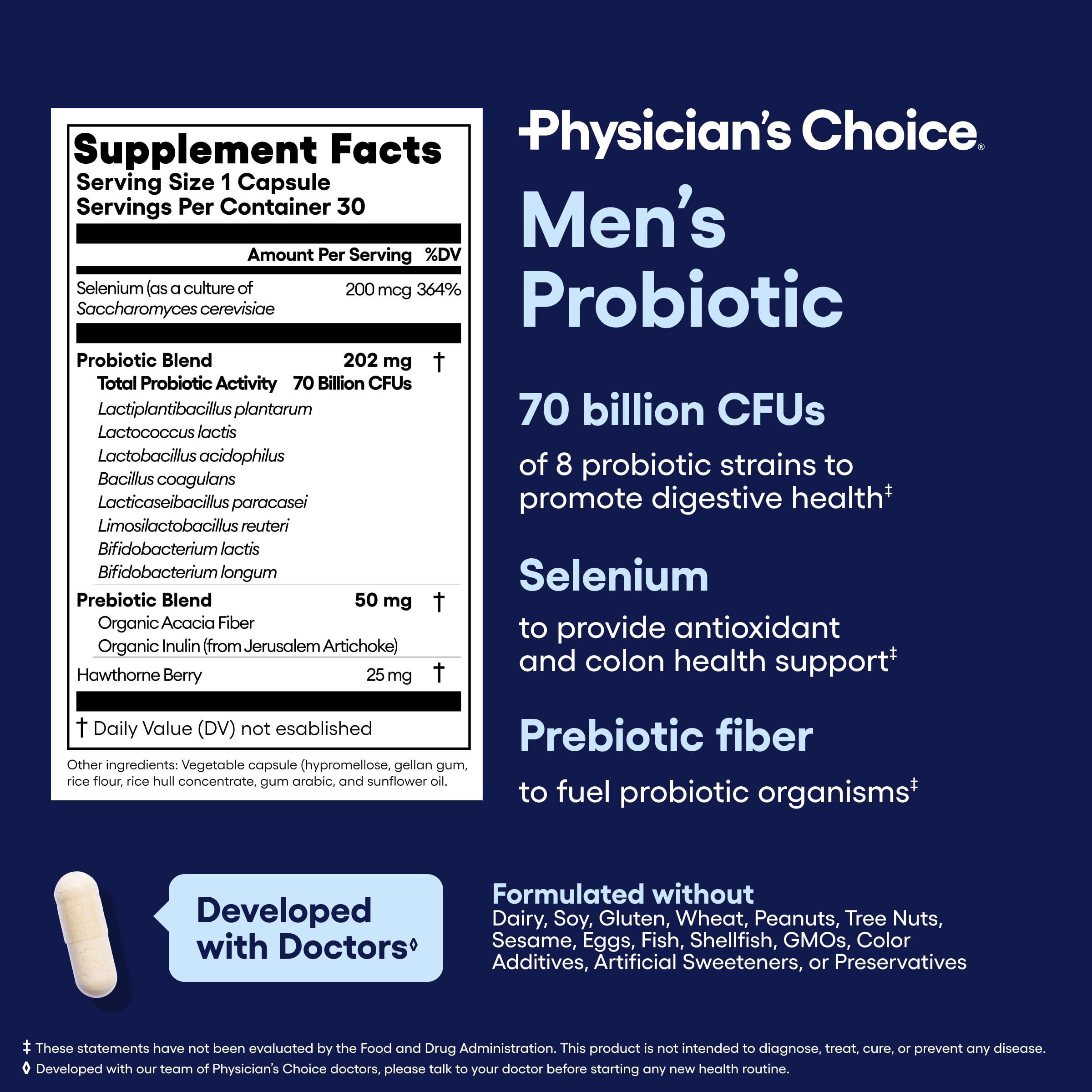 Physician's Choice Probiotics for Men bottle beside a healthy meal for daily routine