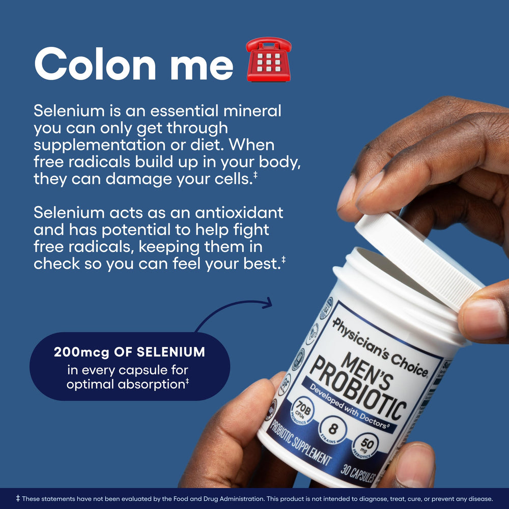 Physician's Choice Probiotics for Men label highlighting organic prebiotics