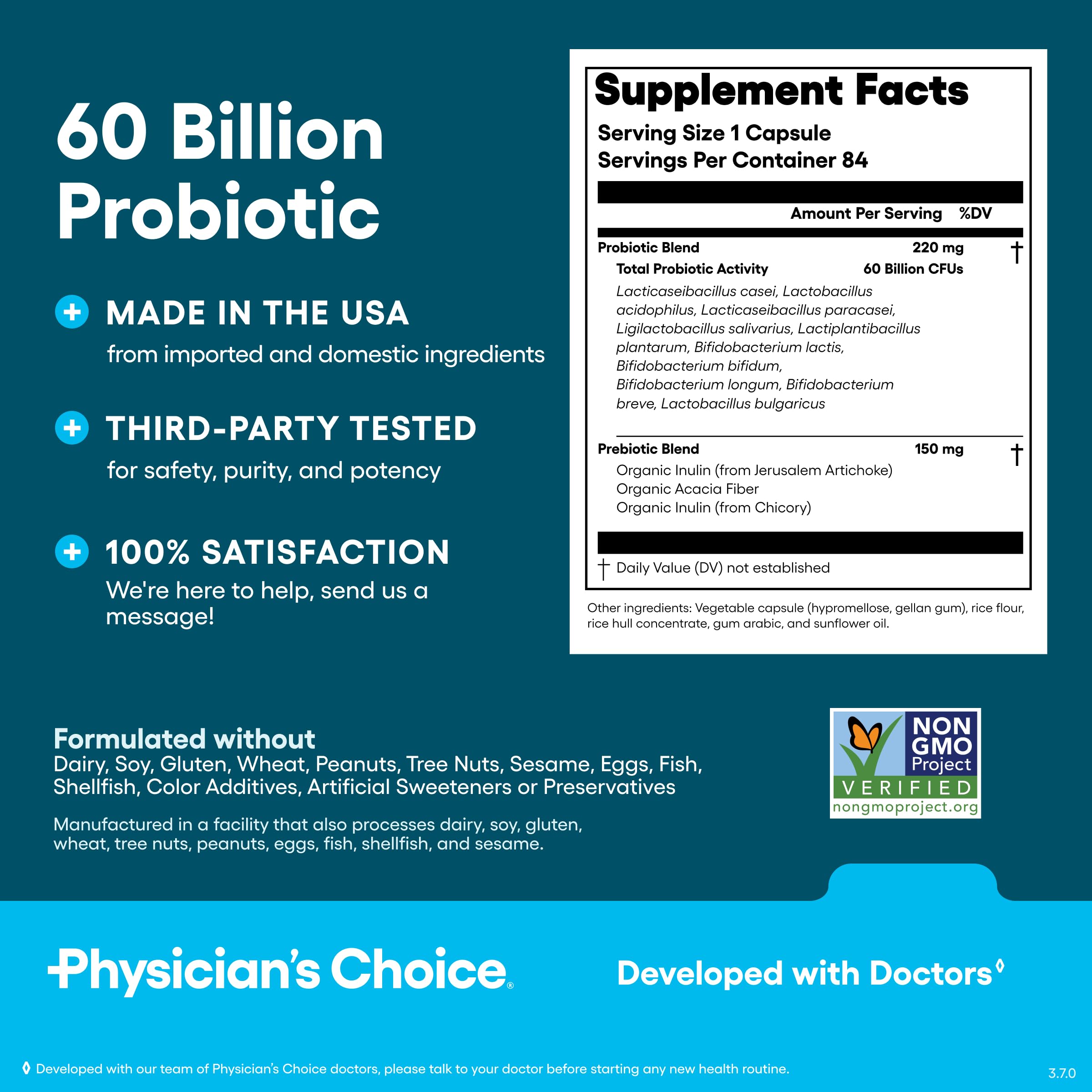 Physician's CHOICE Probiotics USA-made with strict quality control.