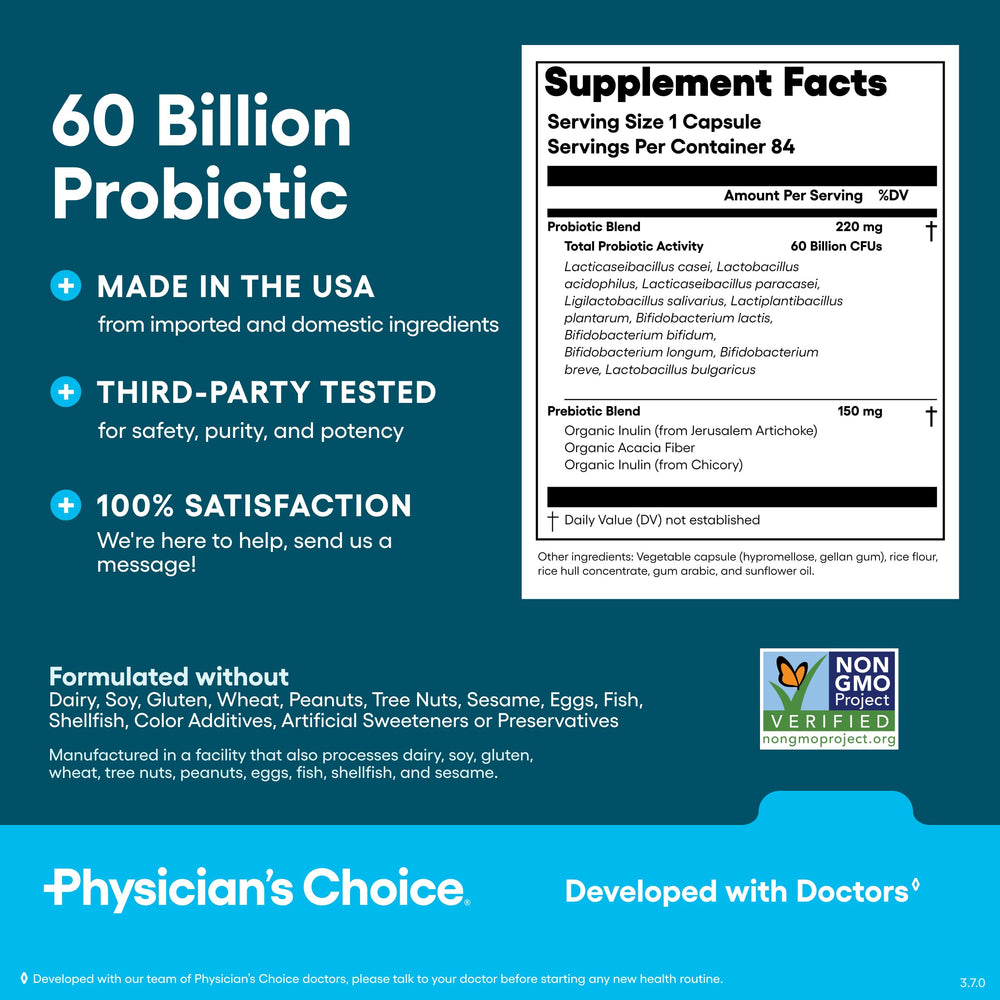 Physician's CHOICE Probiotics USA-made with strict quality control.
