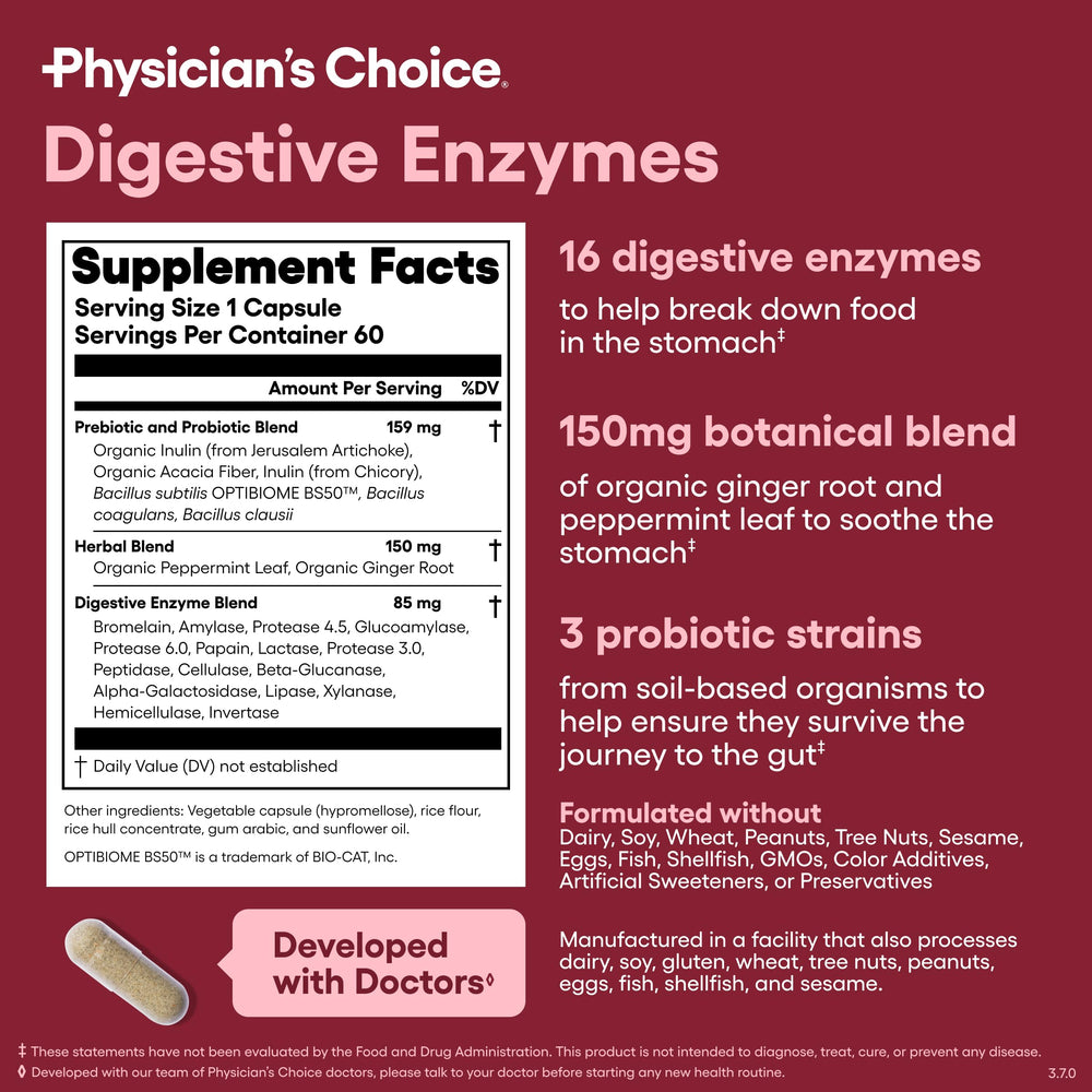 Physician's CHOICE science-backed formulation seal, reinforcing physician-reviewed digestive guidance.