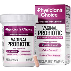Physician's CHOICE vaginal probiotic bottle promoting balanced pH and daily comfort.