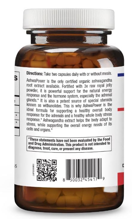 Non-GMO certification on AshwaPower bottle label.