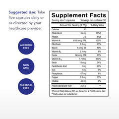 Physician's Strength Beef Liver capsules close-up highlighting iron-rich daily support.
