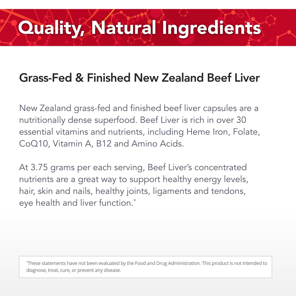 Physician's Strength Beef Liver packaging close-up, non-GMO and additive-free.