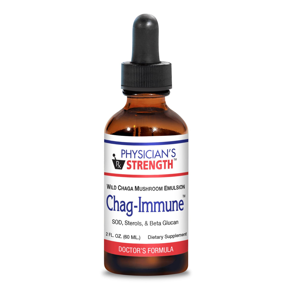 Physician's Strength Chag-Immune bottle highlights wild chaga emulsion for daily support.