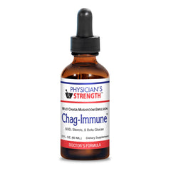 Physician's Strength Chag-Immune bottle highlights wild chaga emulsion for daily support.