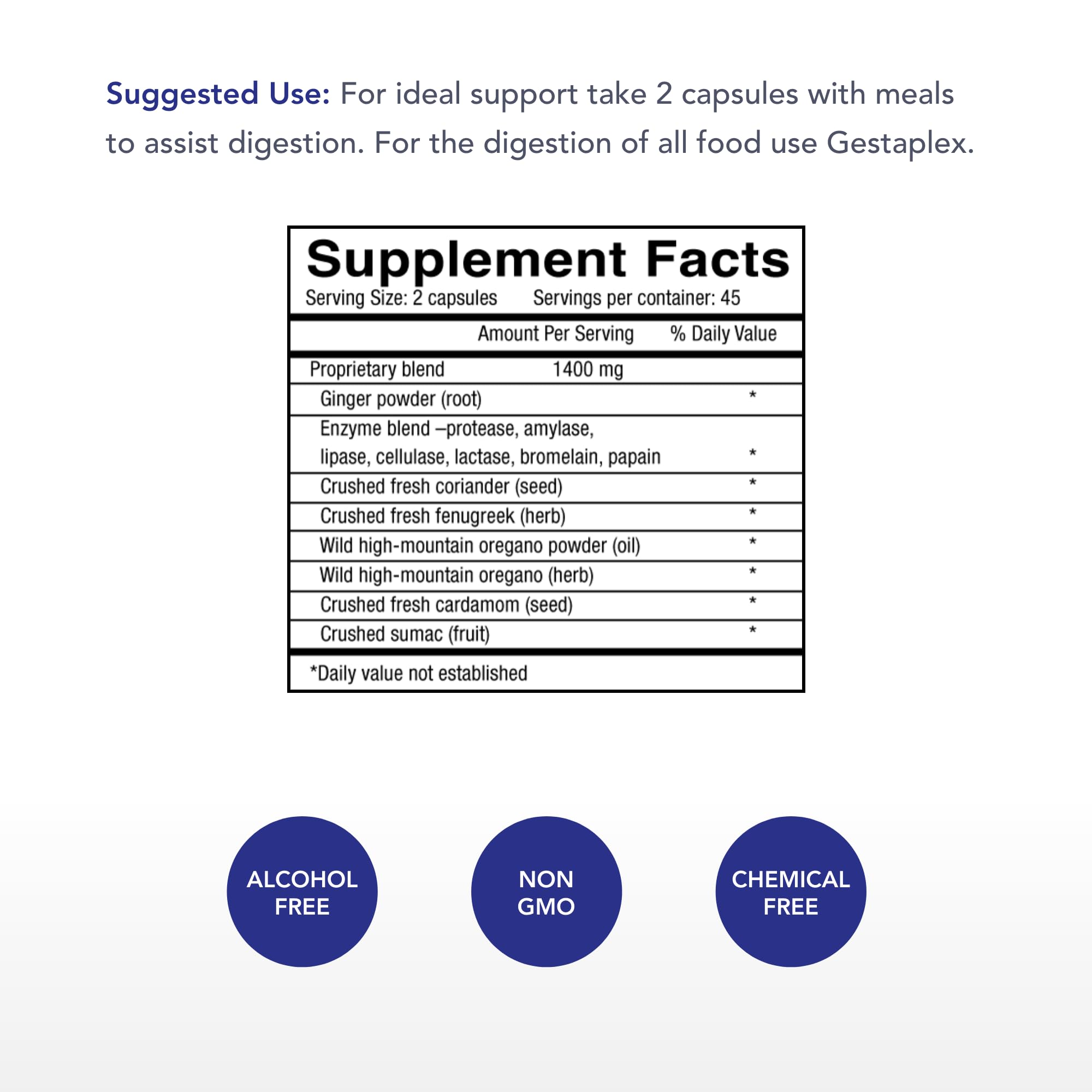 Physician's Strength Gestaplex capsules close-up highlighting natural enzyme blend.
