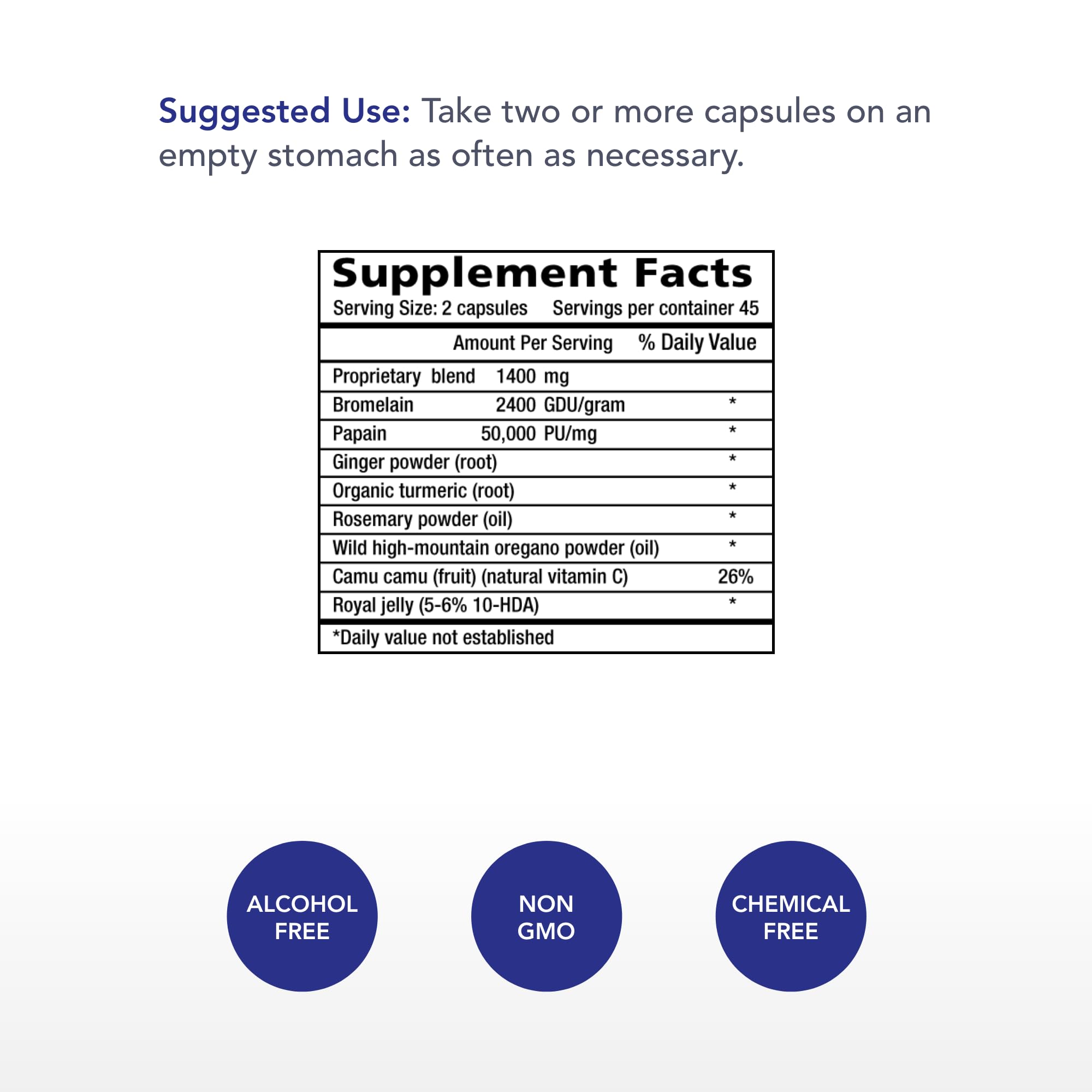 Infla-ex capsules close-up highlighting wild oregano P73 and enzymes