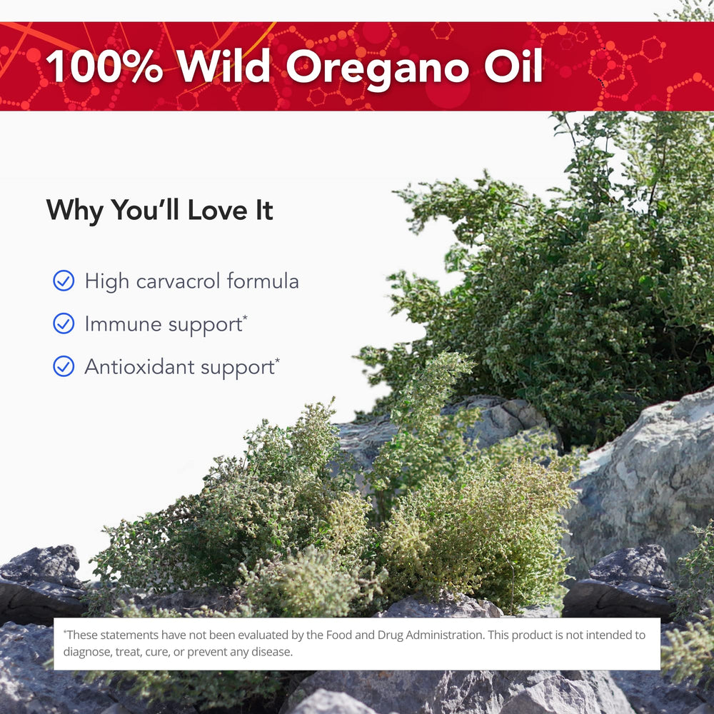 Physician's Strength OregaWild label close-up highlighting all-natural oregano oil
