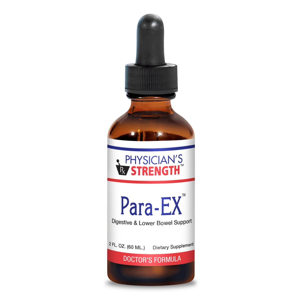 Physician's Strength para-EX bottle label highlighting digestive support potential.