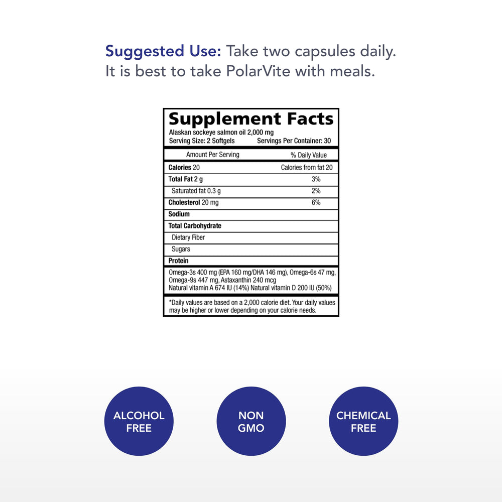 PolarVite capsules close-up showing unrefined whole-food fish oil softgels