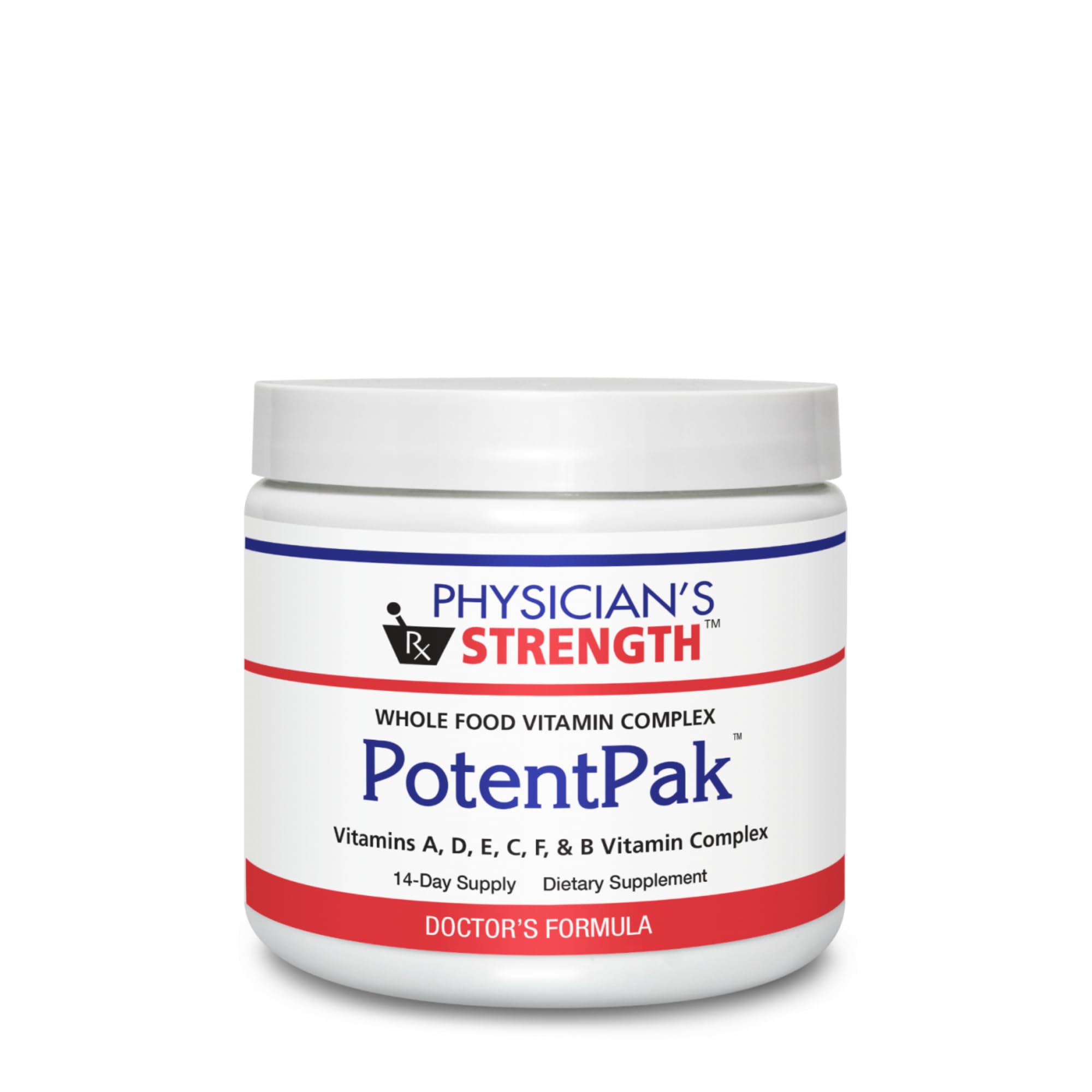 Physician's Strength PotentPak bottle showing whole-food vitamins for daily wellness
