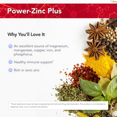 Physician's Strength Power-Zinc Plus pumpkinseed powder close-up highlighting natural sources.
