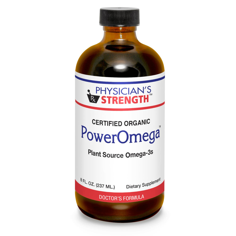 Physician's Strength PowerOmega bottle front with plant-based omega-3 from sacha inchi