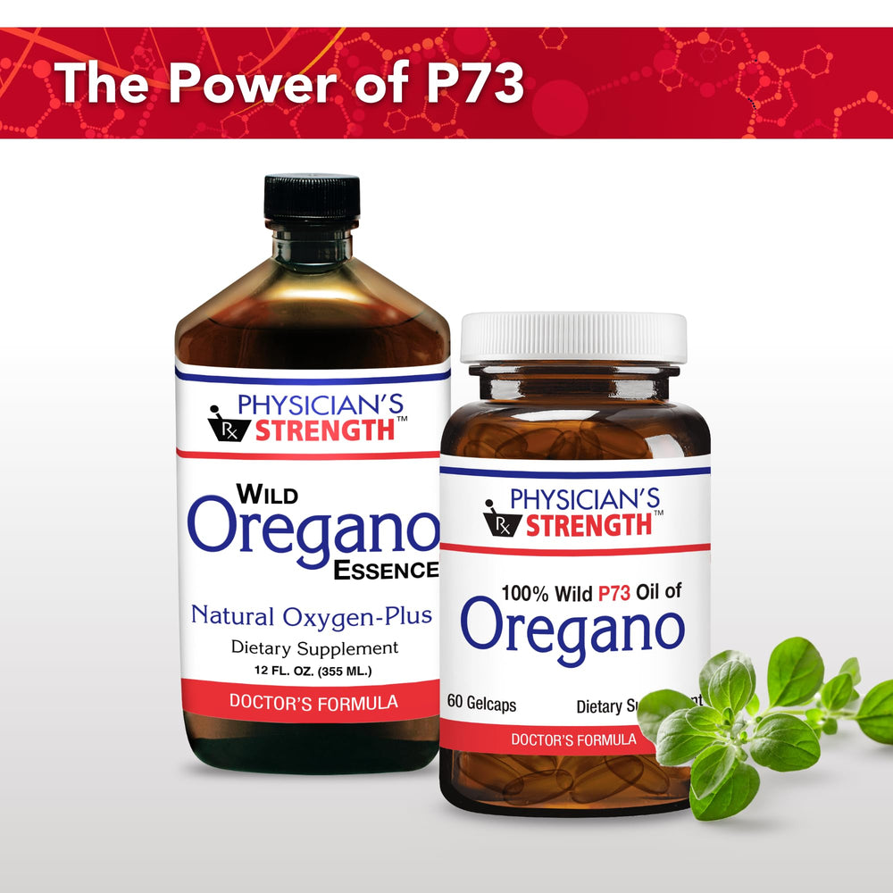 Physician's Strength Wild Oregano-Plus on kitchen counter ready to take.