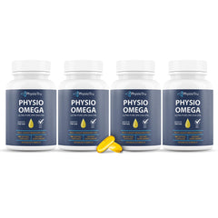 PhysioTru Physio Omega 2400mg bottle front with burpless softgels for daily omega support.