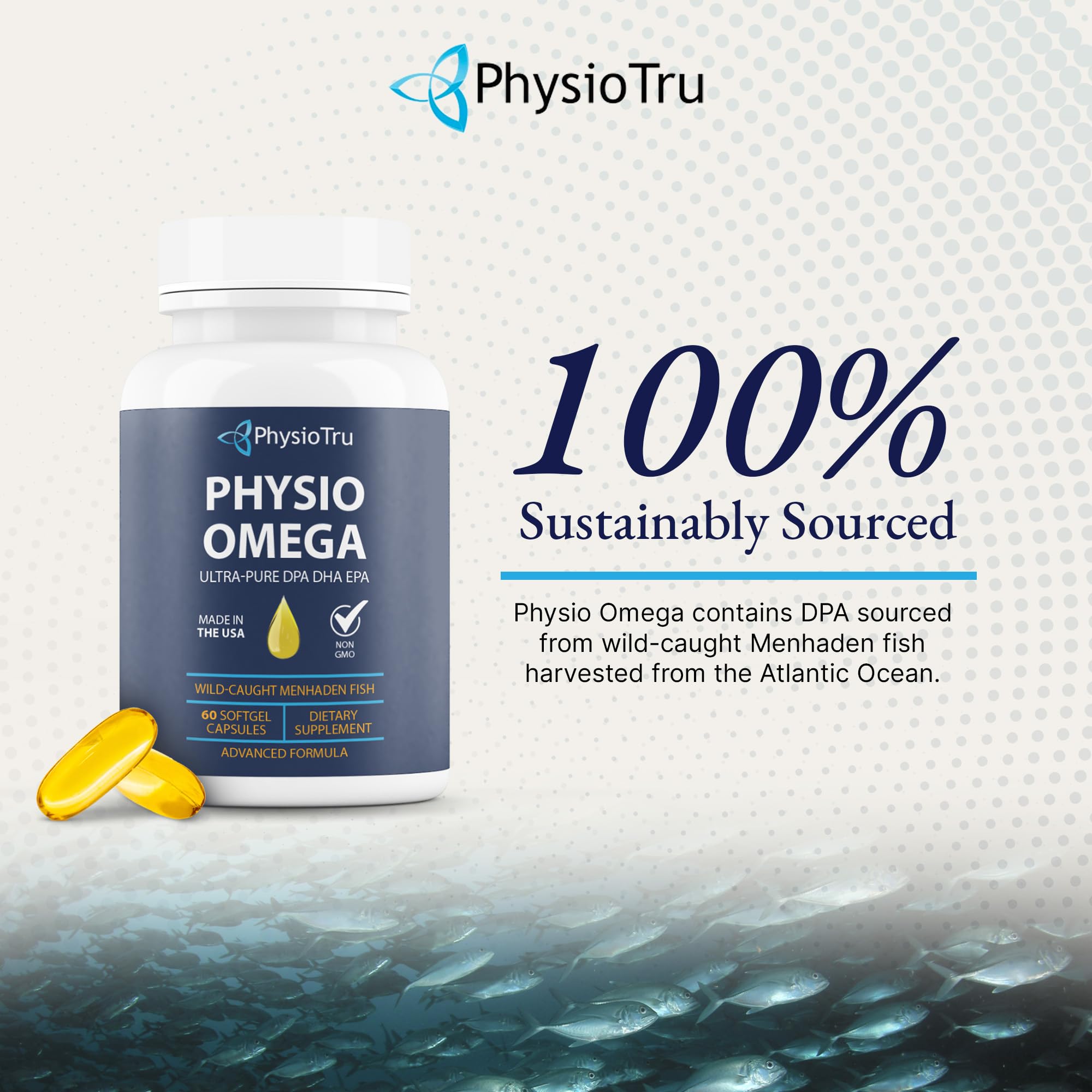 Nutrition label view of PhysioTru Omega with ingredients and servings.