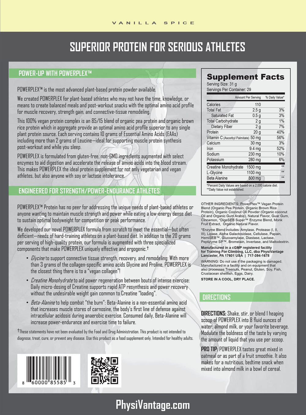 Physiovantage Powerplex packaging box displaying vegan formula and enzymes.