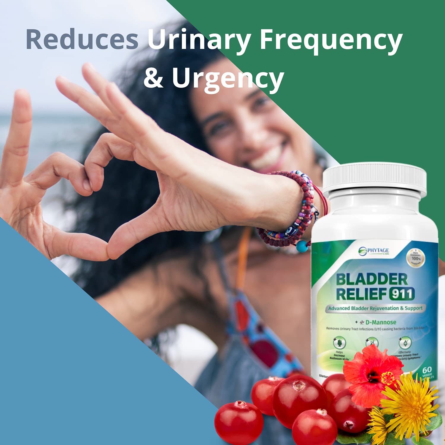 Phytage Labs Bladder Relief 911 capsules on counter suggest daily use