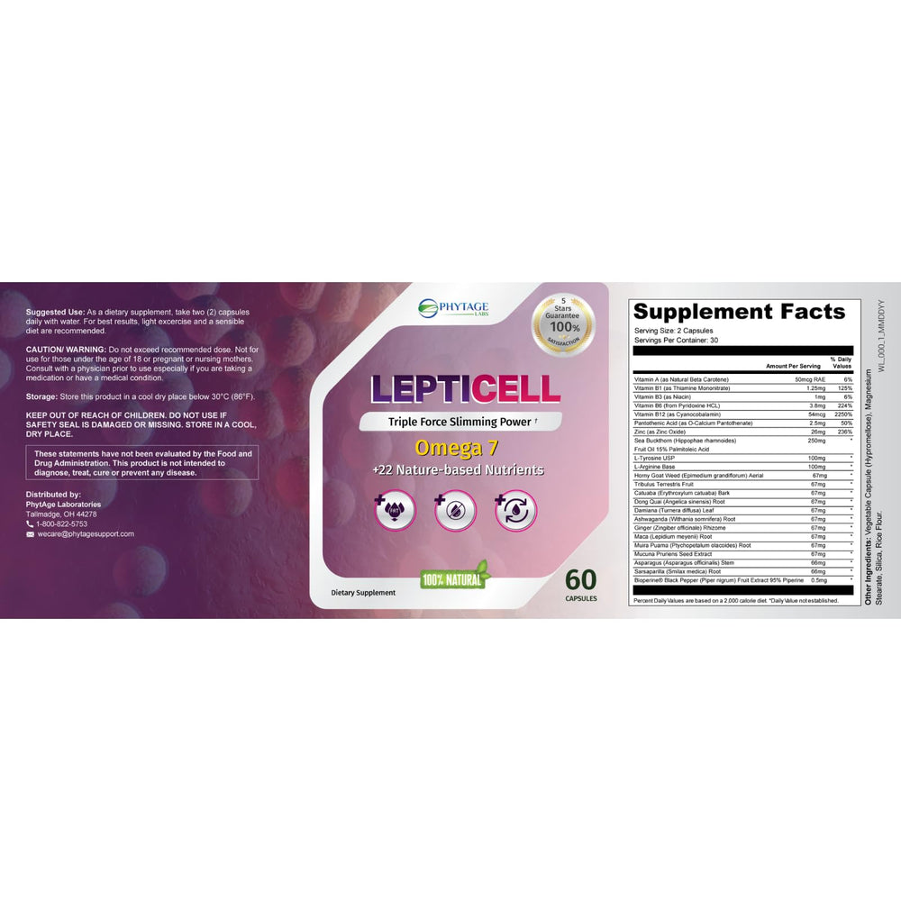Stacked LeptiCell capsules presented for simple daily supplementation.