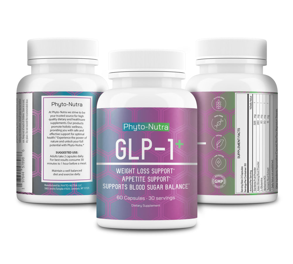 Phyto-Nutra GLP-1 bottle label back shows natural ingredients for informed use