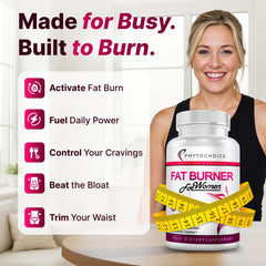PHYTOCHOICE Belly Fat Burner capsule close-up with label highlighting thermogenic boost.