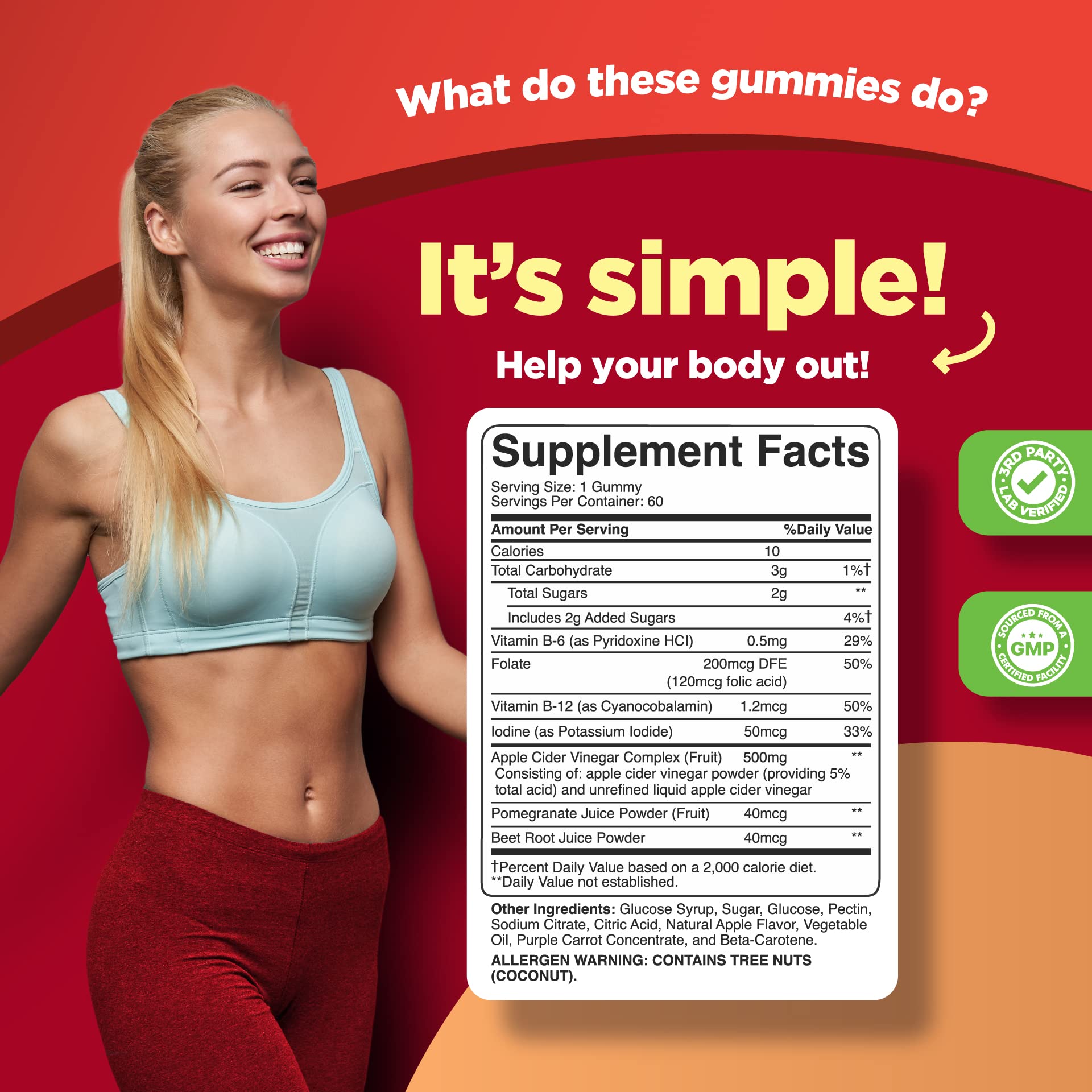 Phytoral ACV gummies ingredients panel highlights beet root powder and iodine.
