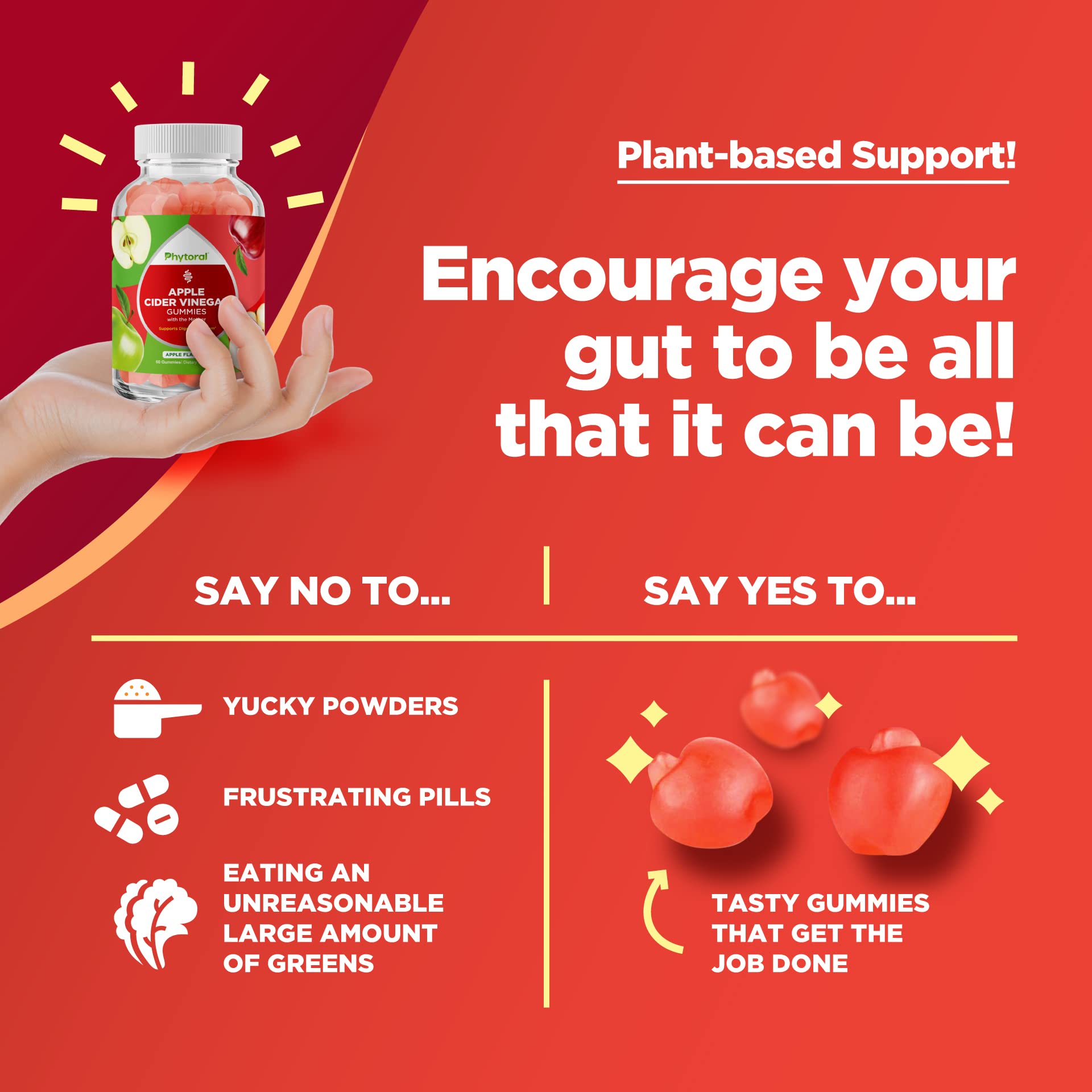 Phytoral ACV gummies with Mother branding emphasize authenticity and natural flavor.