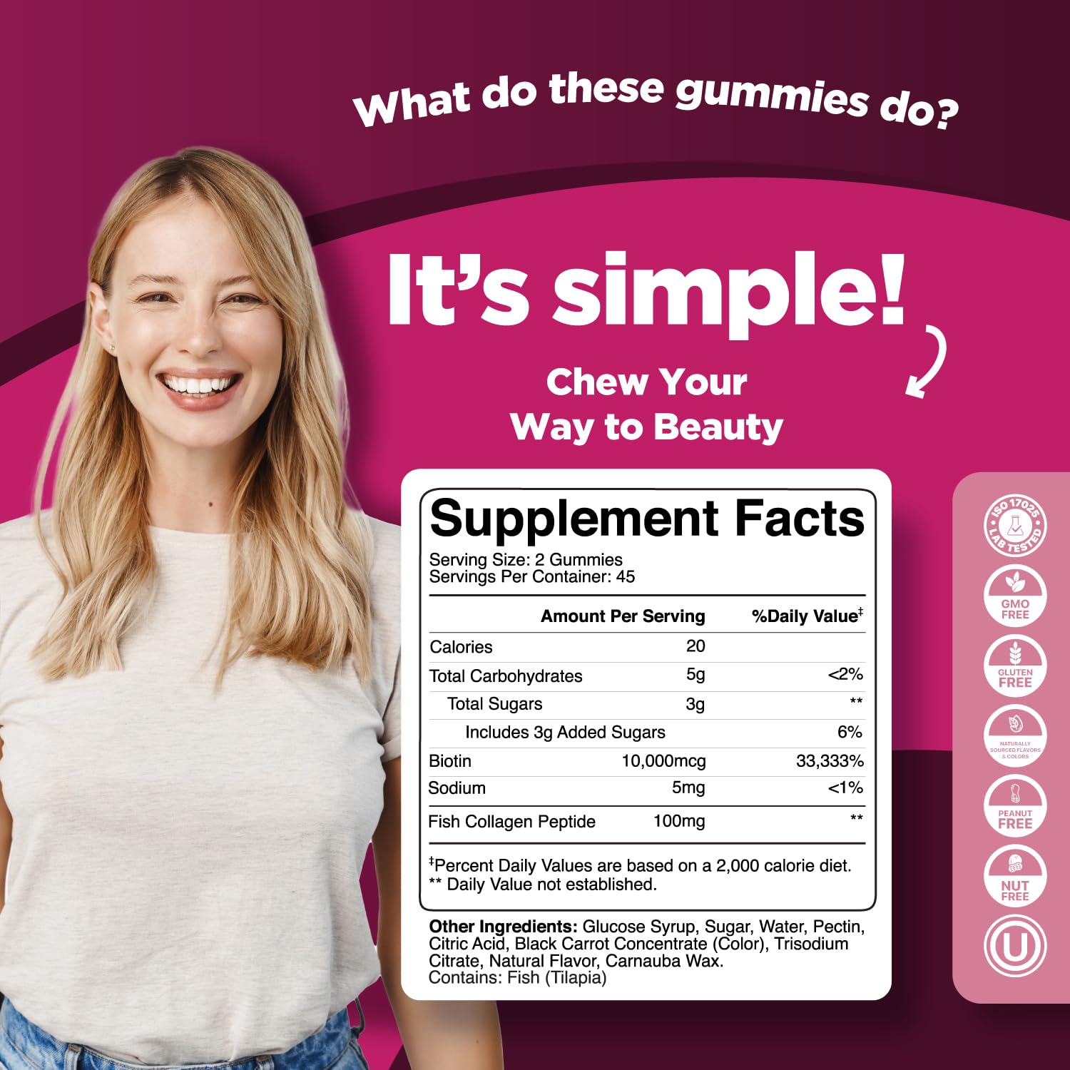 Phytoral Biotin-Collagen gummies closeup showing texture for easy daily use