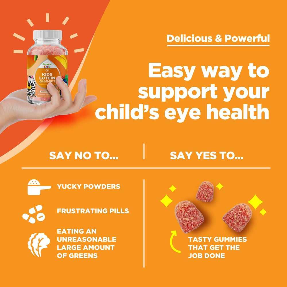 Phytoral Kids Lutein Gummies mango close-up emphasizing flavor.