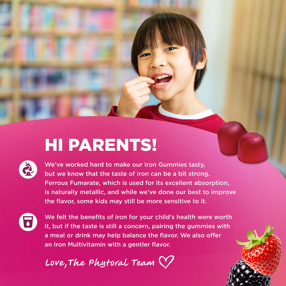 Phytoral gominotas enfoque para niños: ingredientes clave B6, B12 y Omega-3.