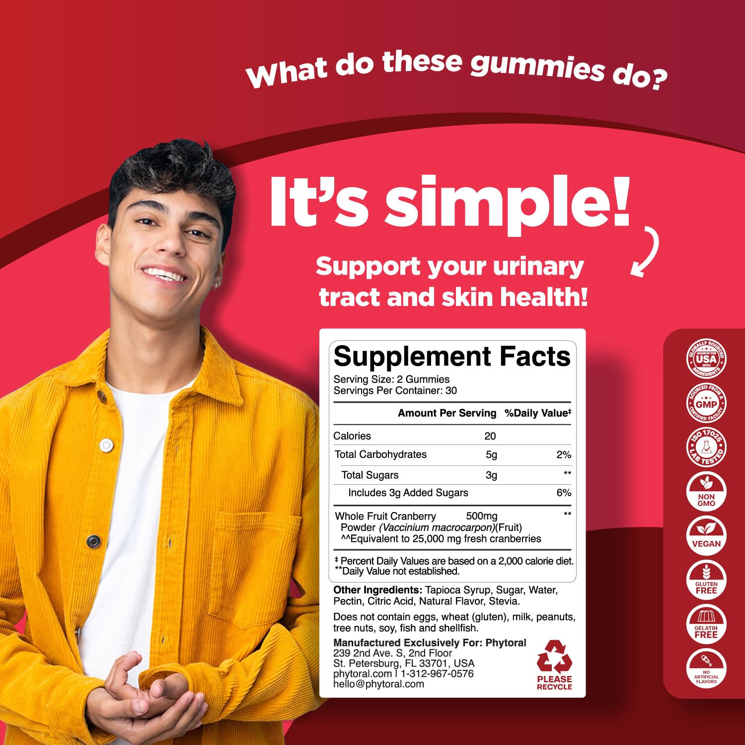 Phytoral two-pack Cranberry Gummies display, emphasizing value and daily urinary support.