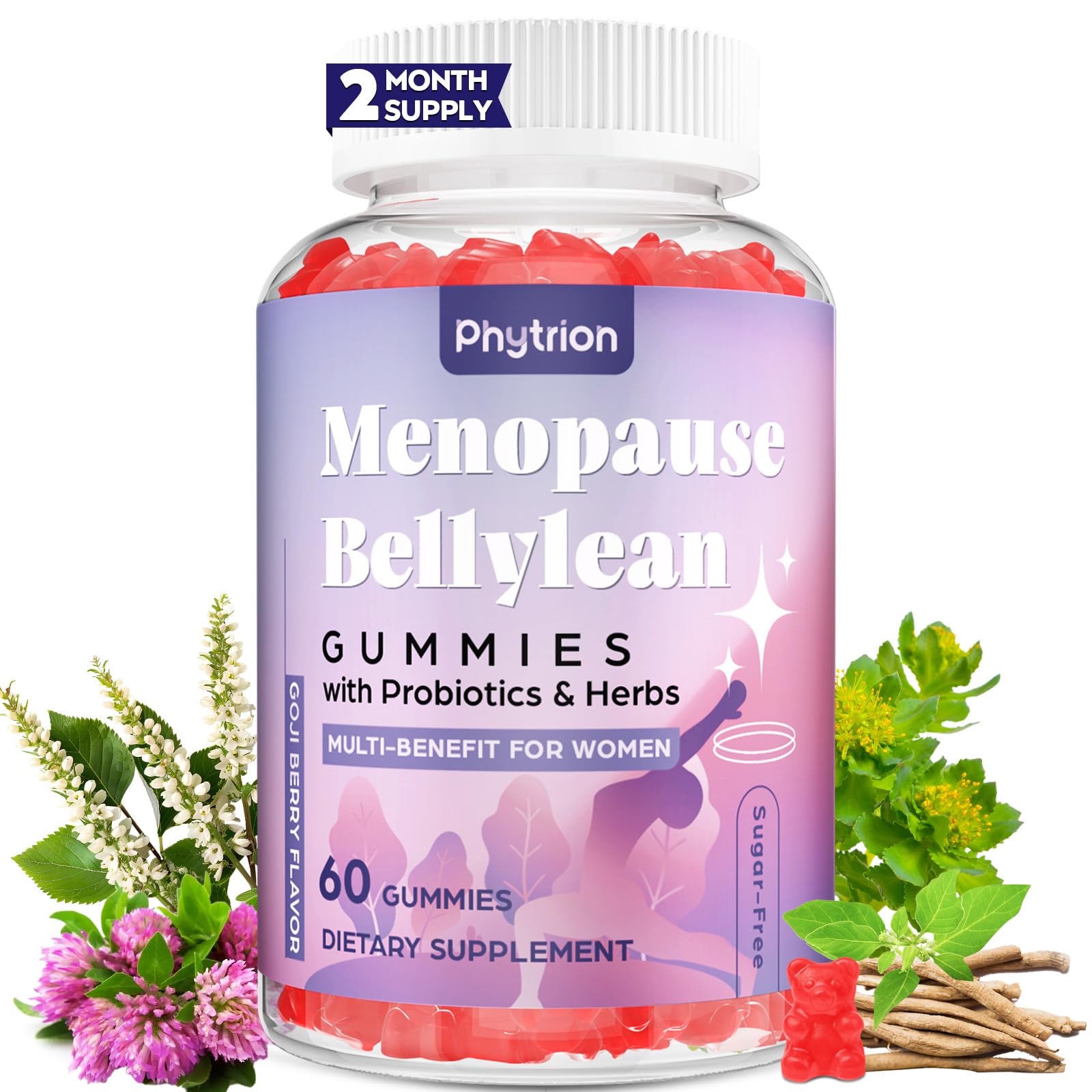 Phytrion menopause gummies bottle; convenient, sugar-free support for balanced days