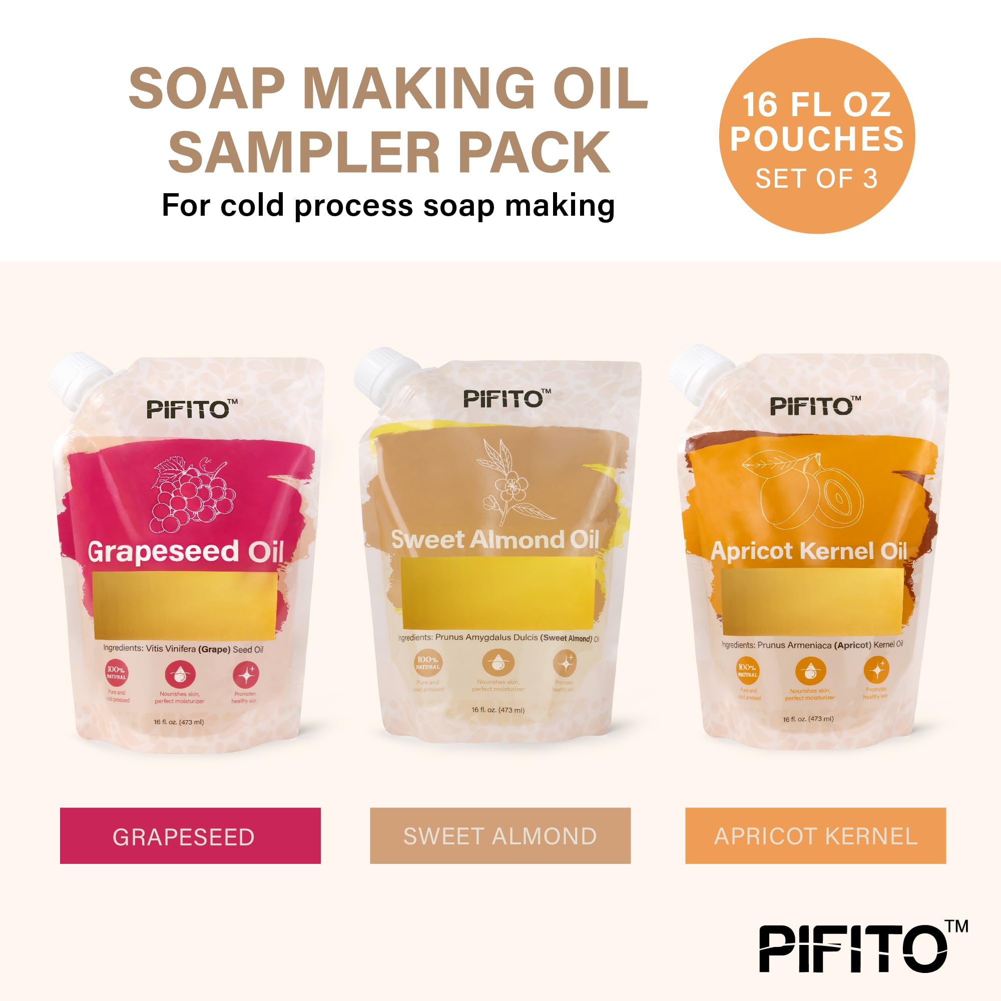 Pifito Grapeseed Oil bottle, light texture ideal for body care.