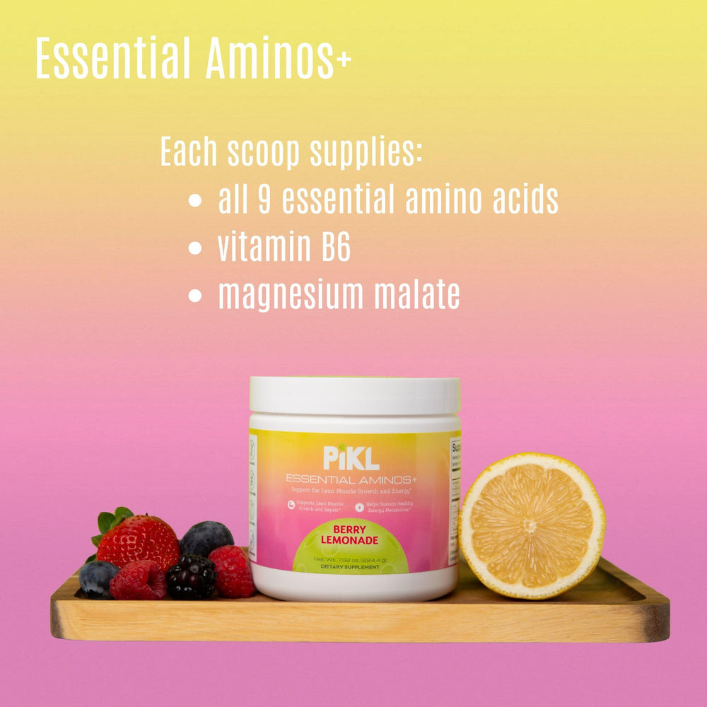 PiKL Essential Aminos+ hydration glass emphasizes clean energy without caffeine