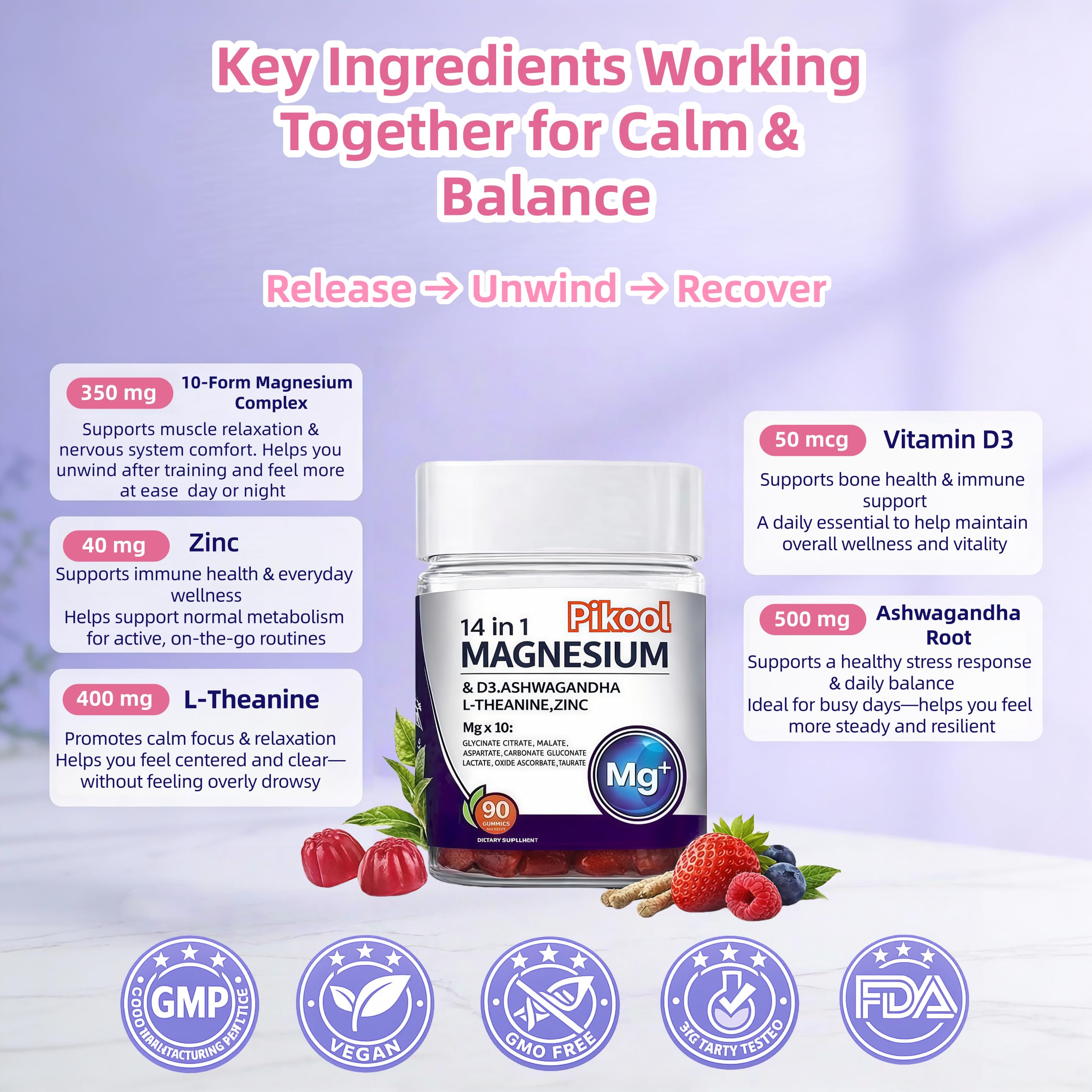 Pikool Magnesium Complex Gummies being served from a spoon for easy daily use