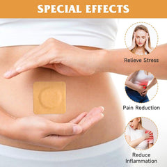 Pilviset castor oil patches applied around the belly button for easy care