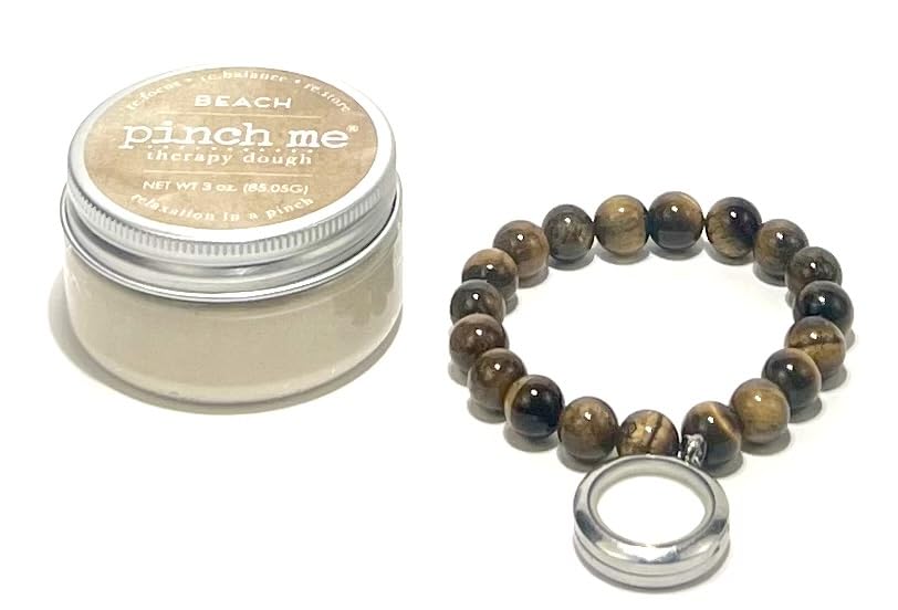 Pinch Me therapy dough bracelet worn on the wrist, a stylish calm-ready accessory.