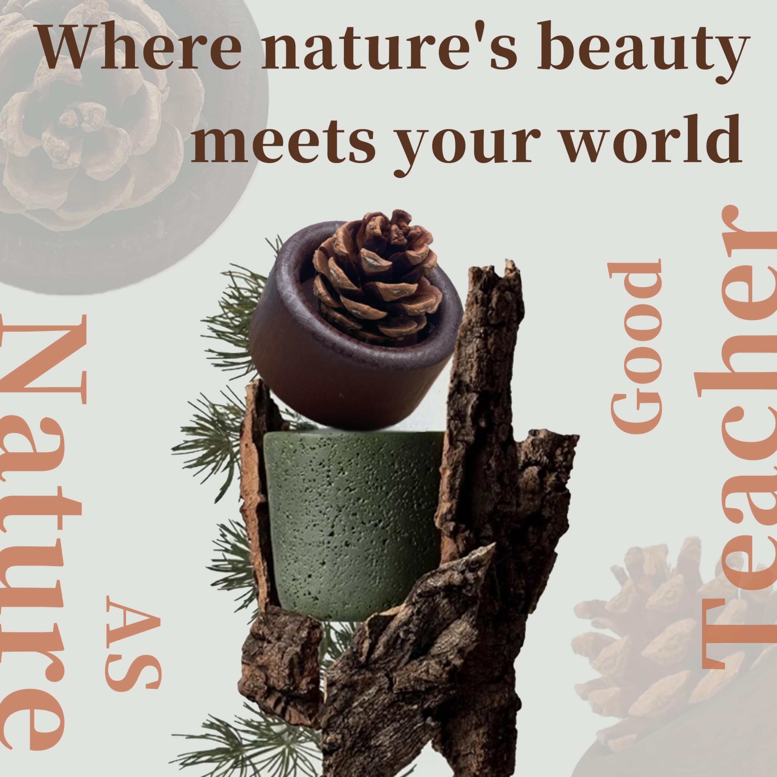 Pinecone Passive Diffuser placed on a car dashboard offers portable fragrance.