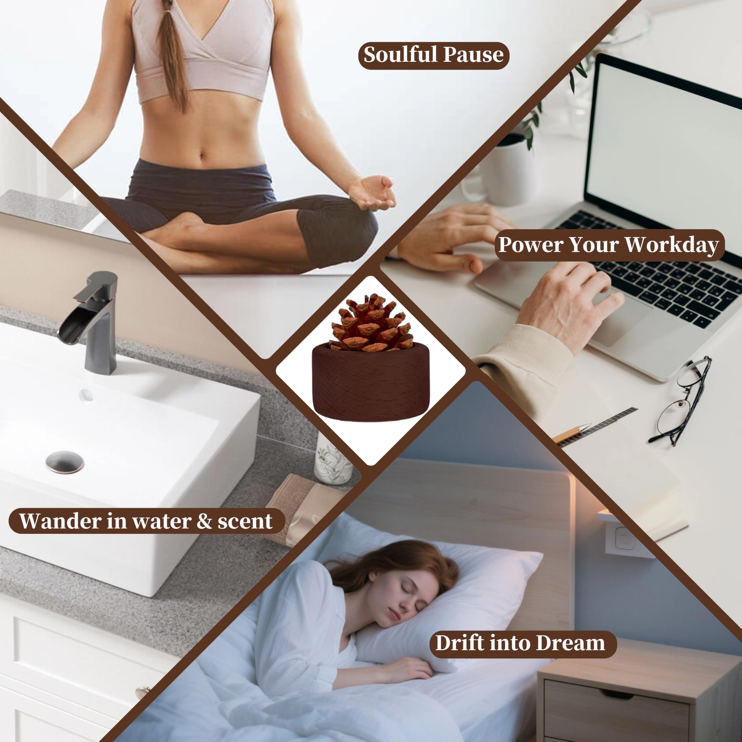 Pinecone Passive Diffuser in living room blends natural decor with fragrance.
