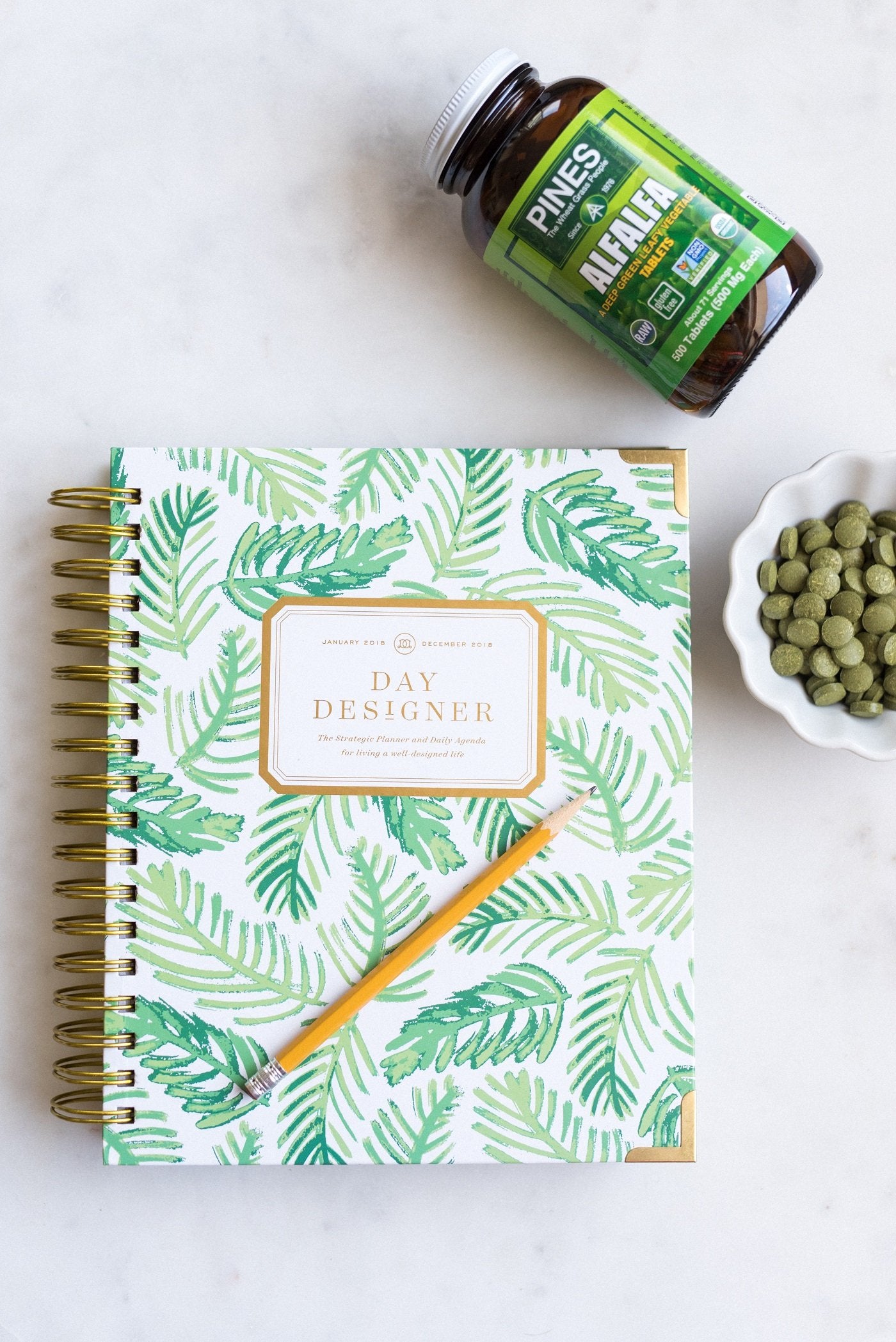 Pines Alfalfa vegan label highlights plant-based nutrition.