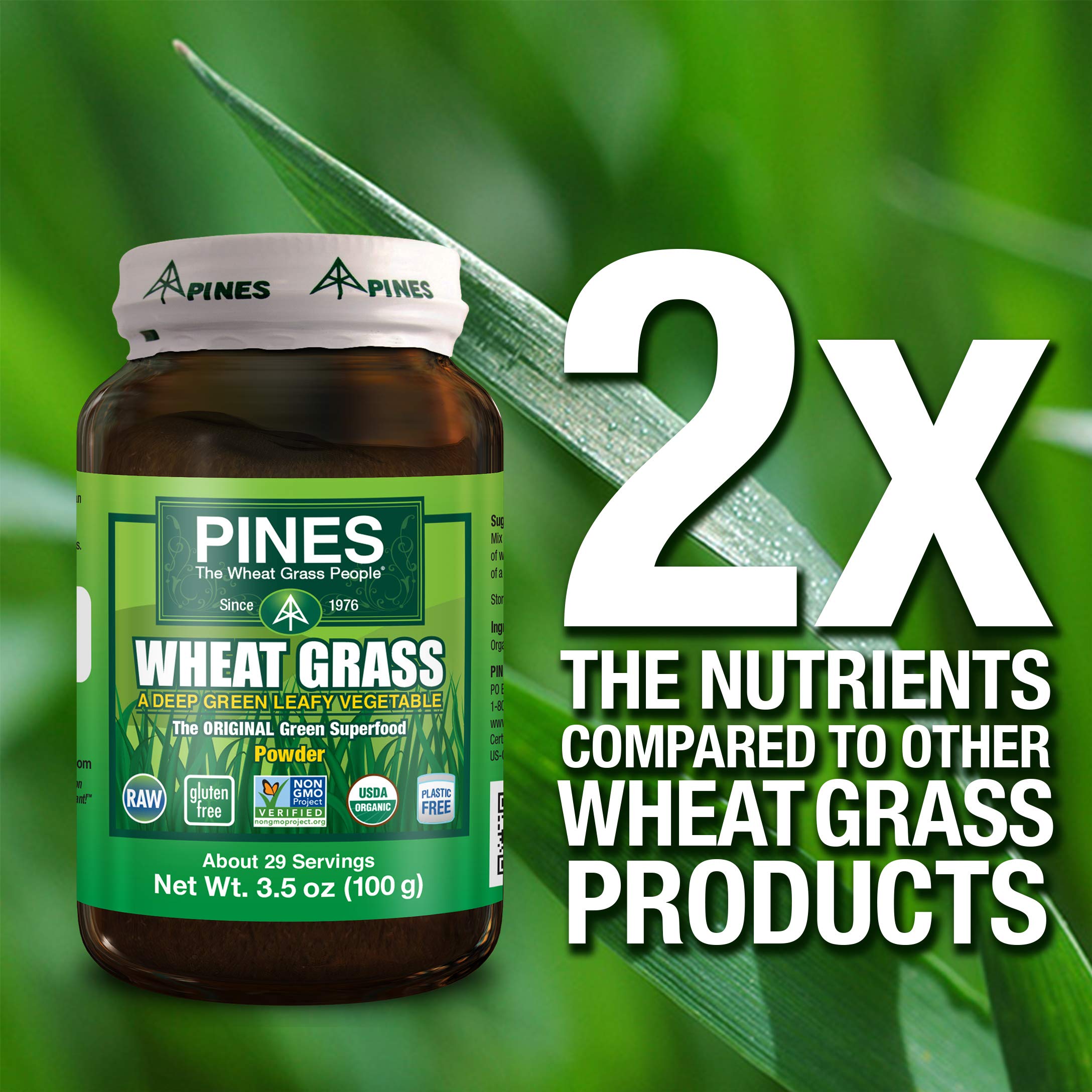 Pines Wheat Grass Powder poured into a smoothie bowl for a morning pick-me-up