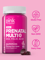 PINK Prenatal Vitamins gummies close-up, vibrant fruit texture
