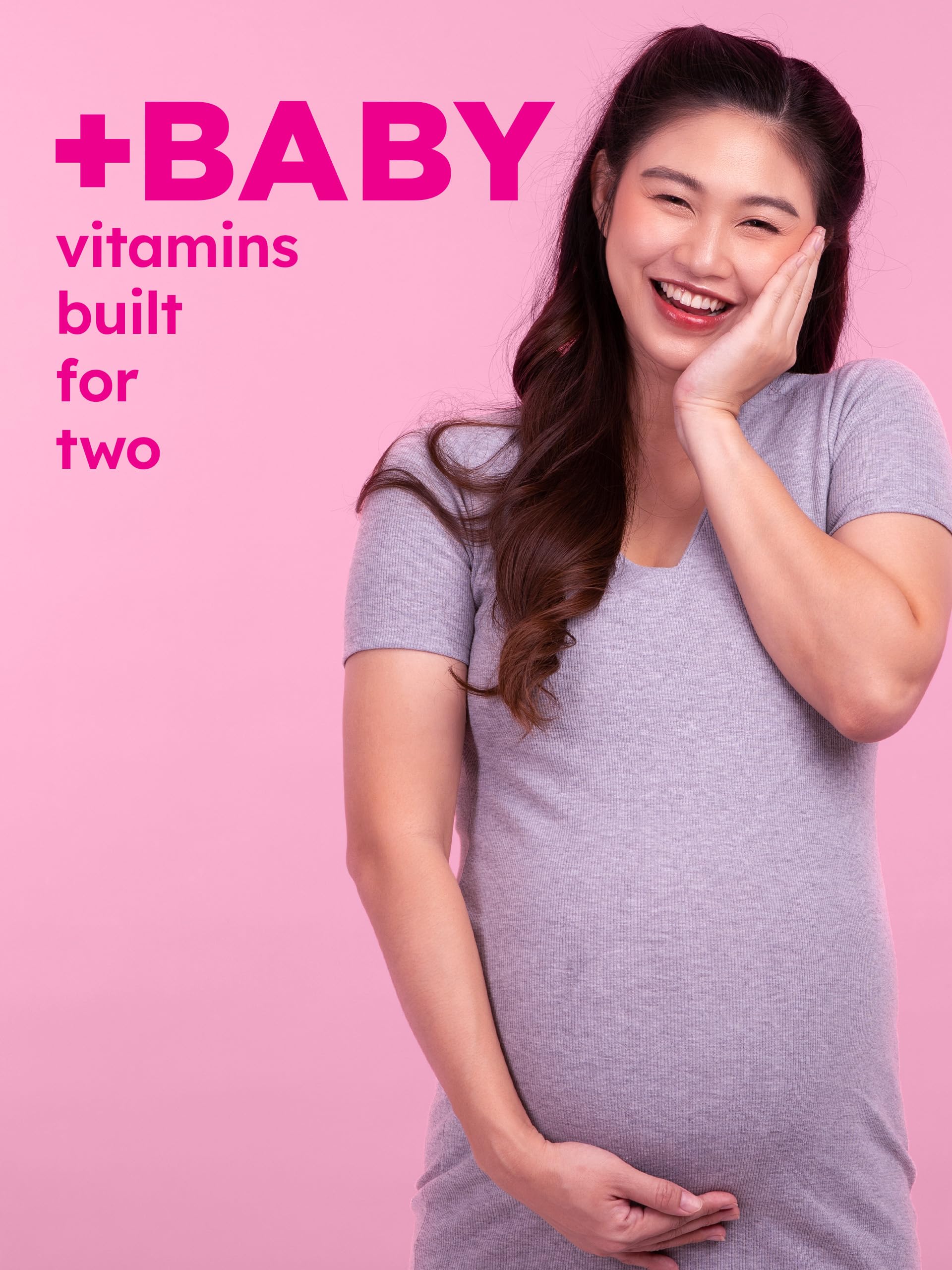 PINK Prenatal Vitamins non-GMO and gluten-free badge on packaging